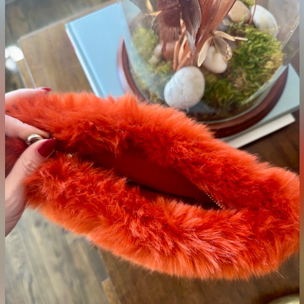 Urban Outfitters “Ava” Faux Fur Clutch – Vibrant Orange Wristlet - Picture 7 of 9